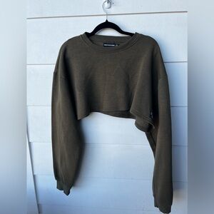 PrettyLittleThing Army/Forest Green Cropped SweatShirt | Size US 16 | UK 20